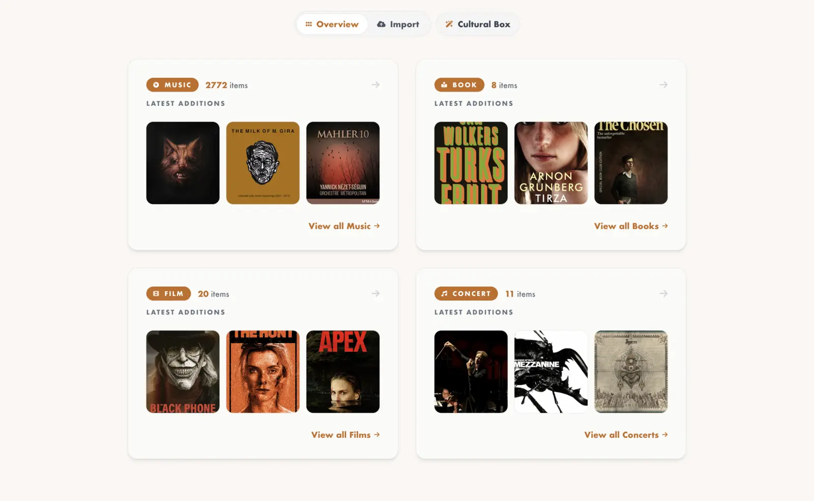The MyCultBox library overview